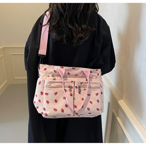 Women Strawberry Bags, Corduroy Everyday Tote Bag Kawaii Shoulder Purse Handbag Crossbody Work Bag4