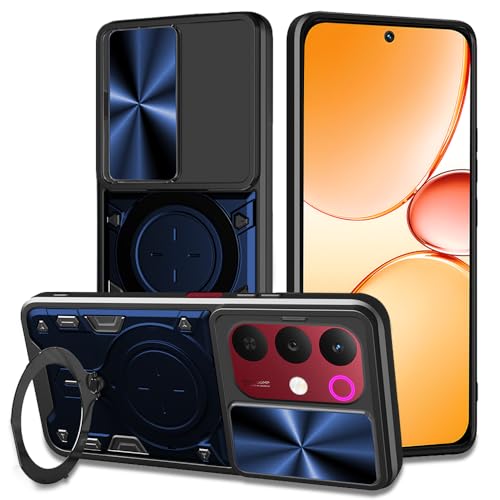 Image of AESTMO Armor realme 15X 5g / C85 5g Bumper Back Case Cover | Ring Holder & CD Pattern Sliding Camera Shutter Cover | Back Case Cover for realme 15X 5g / C85 5g (Blue)