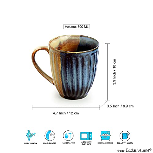 Image of ExclusiveLane 'Sea Meets Land' Handcrafted Ceramic Coffee Mug Set of 2 (300 ML, Microwave Safe & Dishwasher Safe) - Ceramic Coffee Mugs For Tea Mugs Set Ceramic Mugs Milk Mug Pottery Mugs