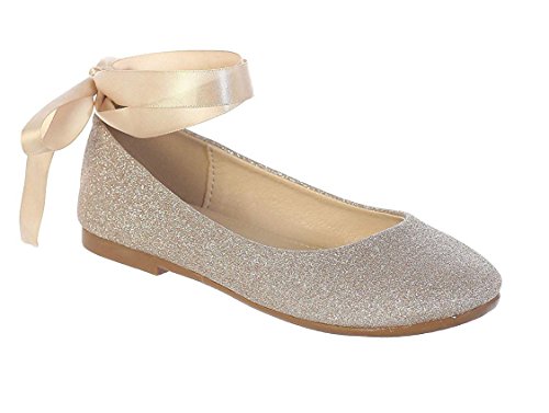 iGirlDress Girls Glitter Ribbon Ankle Ties Ballerina Flat Shoes 9 Toddler-5 Kids