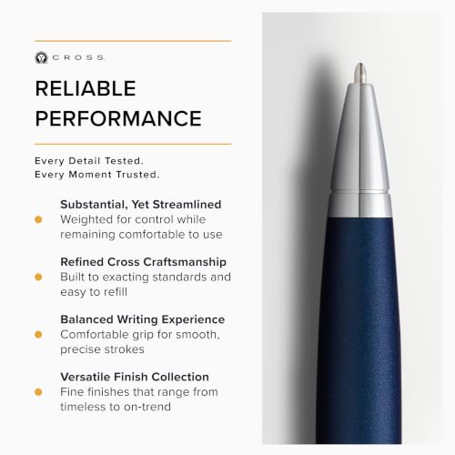 Image of Cross Calais Matte Metallic Midnight Blue Refillable Ballpoint Pen - Medium Point, Black Ink, Smooth Writing, Presented in a Luxury Gift Box