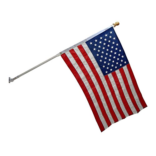 Super Tough® Nylon Flagpole Kit with White 6ft Spinner Pole, US Made Sewn Nylon Flag, Sturdy Bracket
