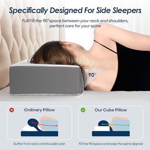 Kehangte Cooling Cube Pillow for Side Sleepers, Square Memory Foam Side Sleeper Pillow Firm Soft Double-Sided Supportive, Support Head Cervical Pillow for Neck Shoulder Pain, 24"x12"x5" — view 2