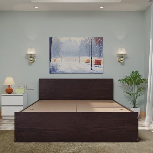 Image of VIKI Vault Queen Size Bed with Storage (78x60) | Engineered Wood Wooden Bed Frame for Bedroom | Modern Box Storage Cot | Flowery Wenge Finish | Free Assembly | 1 Year Warranty