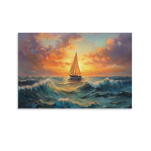 KNZVCXUEH Barca a vela Quadro Su Tela Stampa Artistica mare Olio Su Tela Per Camera Da Letto E Da Pranzo, Soggiorno, Cucina Canvas Impermeabile 20x30inch(50x75cm)