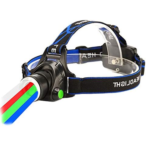 GaiGaiMall Multicolored Headlamp 4 in 1 800 Lumen Zoomable LED Headlight with White Red Green Blue Light for Astronomy Aviation Hunting Blood Tracking Cover