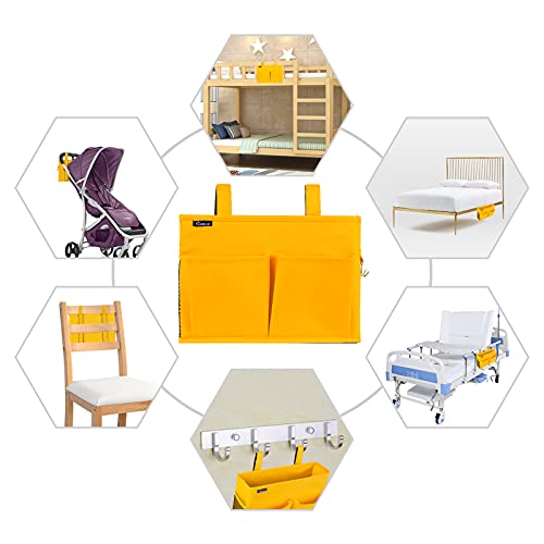 Image of Surblue Bedside Caddy Storage Hanging Organizer for Bunk and Hospital Dorm Rooms Beds Rails Yellow