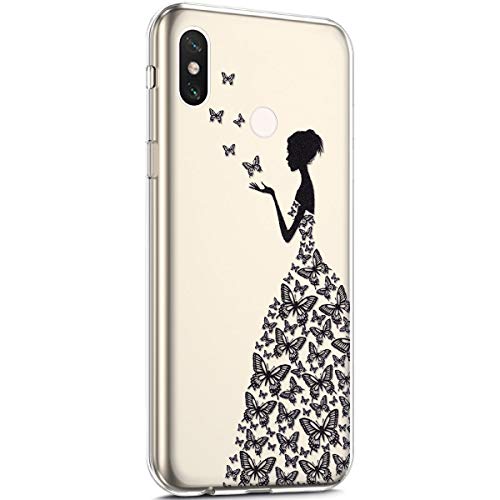 Surakey Compatible with Xiaomi Mi 6X Case Clear Thin Slim Fit with Stylish Silicone Bumper Shockproof Phone Cover Flower Pattern Soft Flexible Protective Case,Butterfly Girl