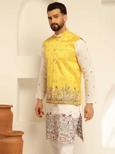 Image of SOJANYA (Since 1958 Men's Silk Blend Exquisite Daman Embroidered Nehru Jacket
