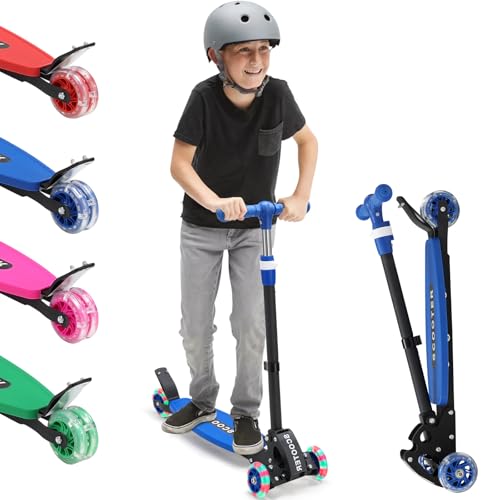 Scooter for Kids 3-12, Kid Scooters with Extra-Wide Deck, 165 lb Capacity, 3 Wheel Lean to Steer Kick Scooter with Adjustable Height Handlebar, Light Up Wheels for Stable Smooth Riding, Boy Child Gift