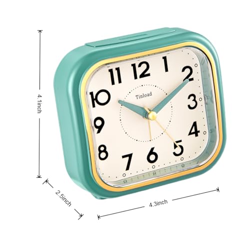 Image of Tinload 4.3 inch Vintage Retro Analog Alarm Clock, Super Silent Non Ticking Clock with Manual Light, Snooze, Battery Operated, Simply Design, for Living Room, Bedroom, Bedside, Desk(Green-V2)
