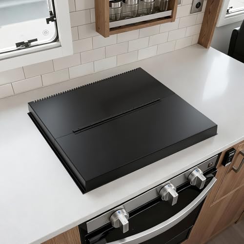 Colingmill Rv Stove Top Cover & Gas Burner Board Features Hinged Design & Fits Most 3 or 4 Burner Rv/Boat Stoves Crafted of 20-Gauge Steel W/Powder-Coated 22 x 20 Inch Black