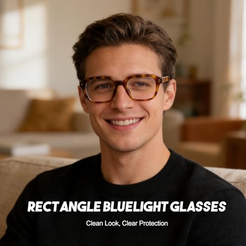 Image of Dollger Blue Light Glasses Men Vintage Thick-Framed Rectangle Non-Prescription, For Computer,Gaming, Phone Use
