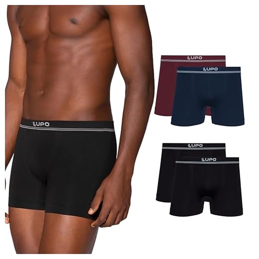 LUPO Kit 4 Cueca Boxer Microfibra de Poliamida Sem Costura Masculina, 1 Azul - 1 Marsala - 2 Preto, M