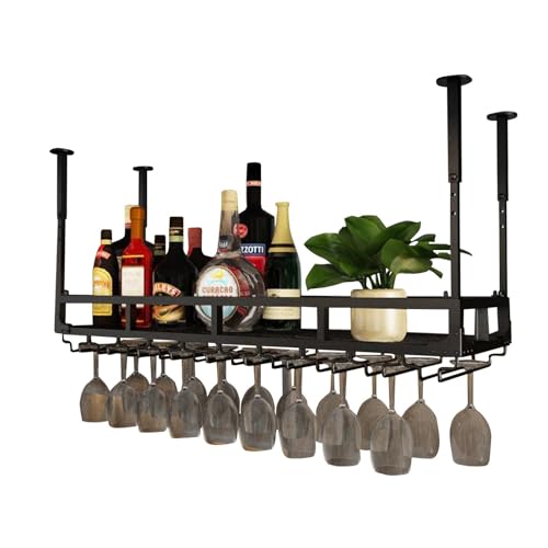 LIULIFEN Estante para Vino montado en el Techo Soporte para Copas de Vino al revés Colgador de Barra para el hogar Soporte para Copas Soporte para Botellas de Vino Colgante Estante de almac
