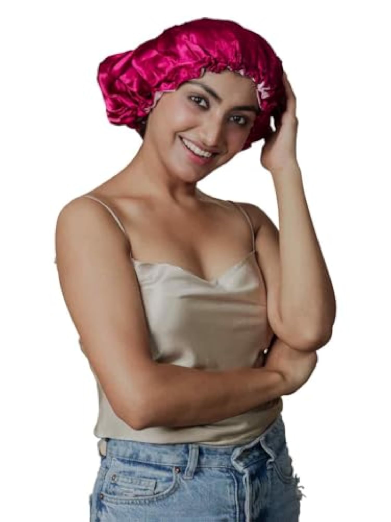Ingredients Satin Silk Hair Shower Cap with Adjustable Tie