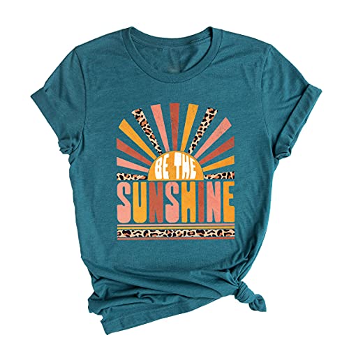 Be The Sunshine Shirt, Summer Shirts for Women, Retro Sun T Shirt, Vintage Graphic T-Shirt, Kindness Tshirt (US, Alpha, X-Large, Regular, Regular, Heather Deep Teal)