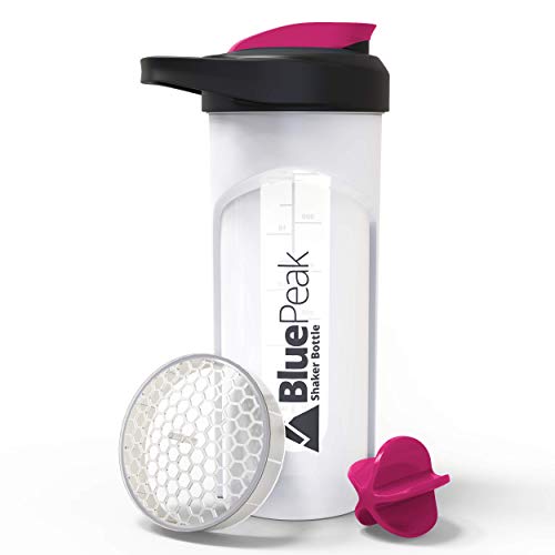 BluePeak Protein Shaker Bottle 28-Ounce, 3-Pack, with Dual Mixing Technology. BPA Free, Shaker Balls & Mixing Grids Included (Black, Yellow & Pink) - Thumbnail 3