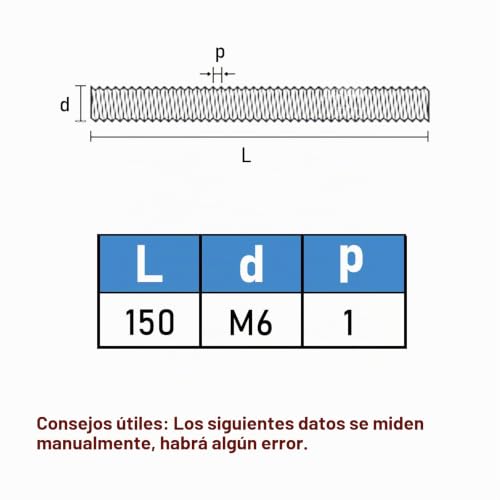 Miniatura 2 de Gueeyuaw 6 Piezas Varillas Roscada M6 150 Mm, Acero Inoxidable 304 A2 V2a Rosca Completa Din 976