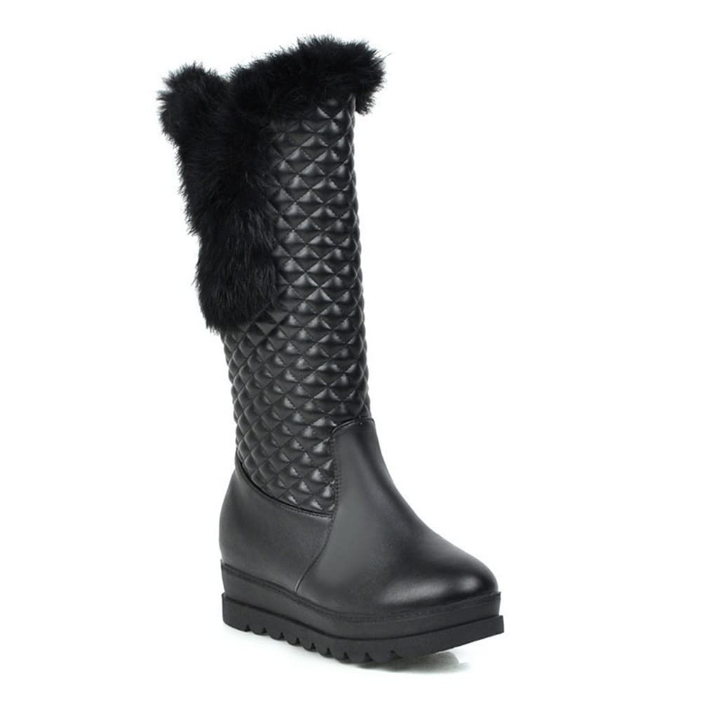 Laarzen Met Lange Schacht PU-leer Hoge Dameslaarzen Met Blokhak Waterdichte Platform Snowboots Herfst Winter Kniehoge Laarzen Met Ritssluiting Aan De Zijkant, Elegante Hoge Hakken(Pink,42 EU