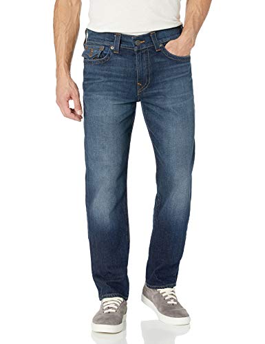True Religion Men's Geno Low Rise Slim Fit Straight Leg Jean with Back Flap Pockets, Blue Cascade, 36