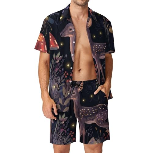 BHTGTRFDTD Button-Down Shirt And Short Set Deer Mushrooms Men's Summer Beach Suits Outfit 2 Piece BHTGTRFDTD Button-Down Shirt And Short Set Deer Mushrooms Men's Summer Beach Suits Outfit 2 Piece