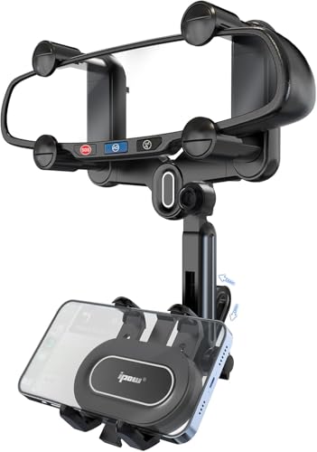 ipow Support de téléphone de voiture pour rétroviseur 360° rotatif et rétractable, design antivol avec fixation à 4 angles – universel pour tous les...