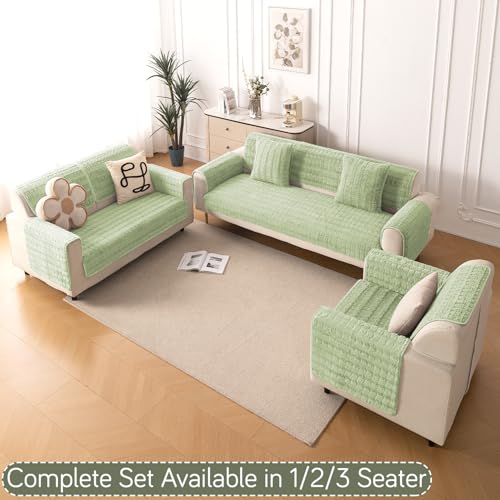 Image of HOKIPO 'Plush Haven' Premium Anti-Slip Backrest Mat | Soft Fluffy Plush Fabric, Pastel Green - 1 PC (AR-6256-GRN)