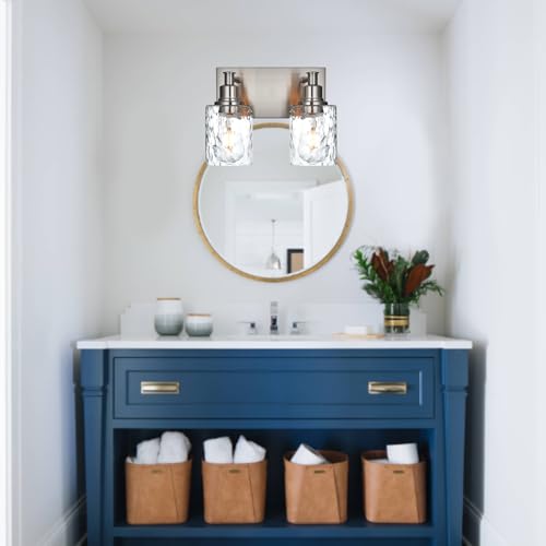 BONLICHT Modern Bathroom Light Fixtures in Brushed Nickel Finish, 2 Light Industrial Indoor Wall Sconce Farmhouse Vanity Lighting Over Mirror with Hammered Glass Contemporary Hallway Wall Mount Lamp by BONLICHT - Used condition - Image 5