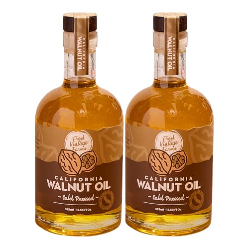 Fresh Vintage Farms 100% Undiluted Cold Pressed Walnut Oil | Wholesome & Nutritious Healthy Cooking Oil for Cooking, Baking, Grilling, Dipping, & Salads | Walnut Oil - 12.68 Fl Oz, Pack of 2