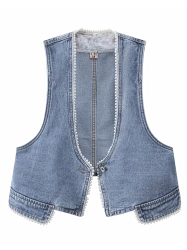 Fitted Denim Vest Cropped Sexy Cute Halter Jean Vest Top For Women lightweight With Pockets