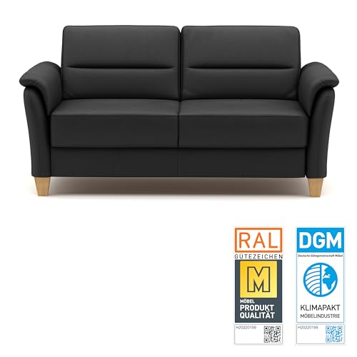 CAVADORE Leder 3er-Sofa Palera / Landhaus-Couch mit Federkern + massiven Holzfüßen / 179 x 89 x 89 / Leder Schwarz – Bild 5