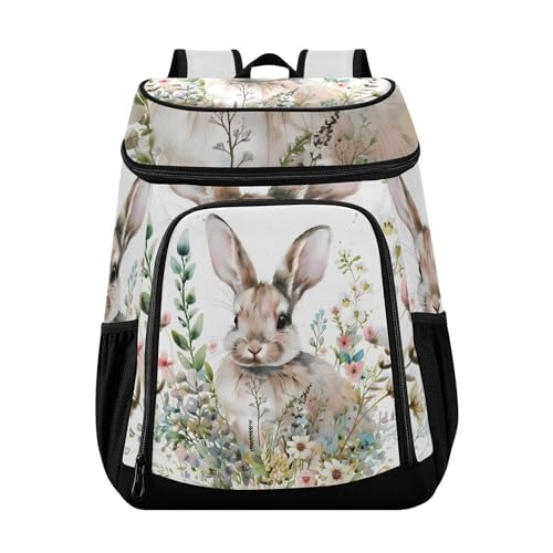 Watercolor Bunny Floral Cooler Backpack Cooler Insulated Leak Proof Lunch Backpack 36 Cans Waterproof Soft for Men Women Picnic Hiking Camping Beach