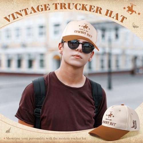 Image of JaGely Two Tone Western Cowboy /Cowgirl Trucker Hat for Women Men Gift Vintage Embroidered Country Baseball Cap