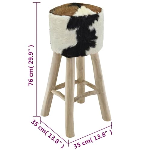 Tabouret de bar en cuir de chèvre et teck massif rustique 76 cm - 3
