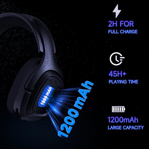 2.4GHz Wireless Gaming Headset for PS5, PC, PS4, Nintendo Switch, Bluetooth 5.2 Gaming Headphones with Microphone Noise Canceling, 45H Battery, 3.5mm Wired Mode for Xbox Series - Black - Image 6