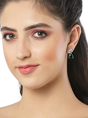 Image of Karatcart Silver Tone Green American Diamond Drop Earrings for Women