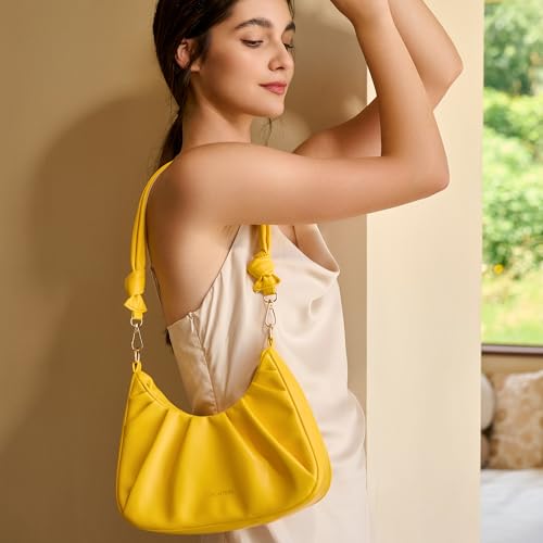Ruched Shoulder Purse for Women Trendy Lightweight Soft Foldable Leather Clutch Bags with Zipper Handbag for Women4