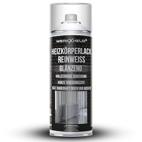 WerkXheld Heizkörperlack Reinweiß RAL 9010 glänzend Speziallack für Heizkörper Wasserrohre Boiler und Metalloberflächen Hitzebeständig langlebiger Sprühlack 400ml