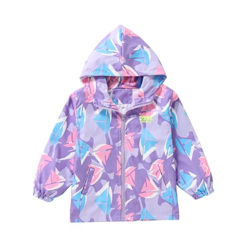 Girls Rain Jacket Waterproof Zip Up Cute Lightweight Long Sleeve Fall Coat Kids Hooded Y2K Cartoon Windbreaker