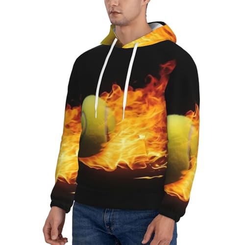 Men's Fleece Pullover Hoodie Long Sleeve Hooded Burning tennis pictures Sweatshirt Casual Shirts With Pockets XX-Large Black3
