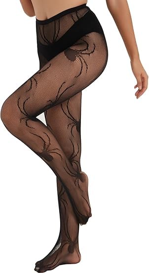 LUYANFX Fishnet Strumpfhosen Damen mit Spinnen Muster, Hohe Taille Sexy Netzstrumpfhose für Frauen und Mädchen Halloween Karneval Cosplay Kostüm Accessoires (A)