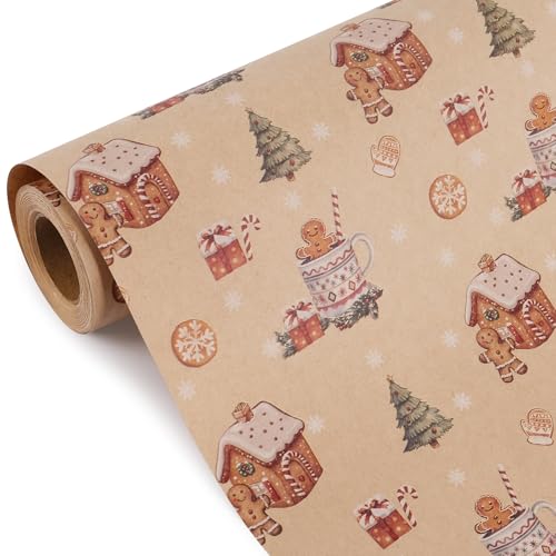 Papier cadeau de Noël Aimyoo mini rouleau emballage motif pain d'épice 10m