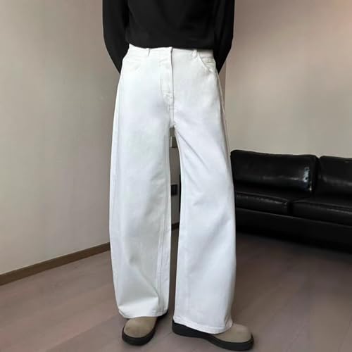 Jeans Pants Trousers Denim White Loose Wide Trendy Street High Waisted Non Elastic Casual Commuting Straight Leg for Men4