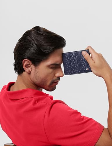 Image of Tommy Hilfiger Combo Gift Set Include Leather Global Coin Wallet + Card Holder + Key Fob with Hilfiger Embossing Across Everywhere Navy Color