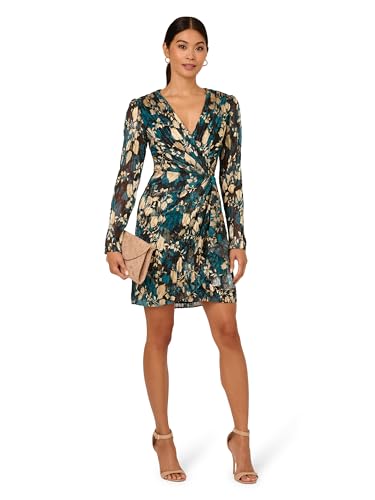Adrianna Papell Women's Crinkle Foil Wrap Dress4