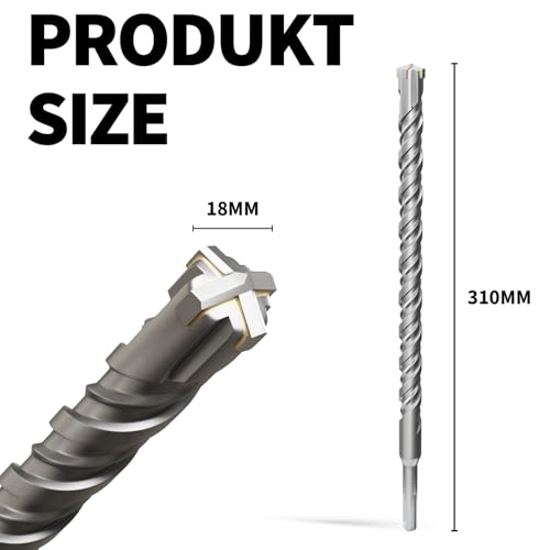 XZH SDS Plus Masonry Drill Bits 18mm x 310mm, Professional Tungsten Carbide Cross Tip - Image 2