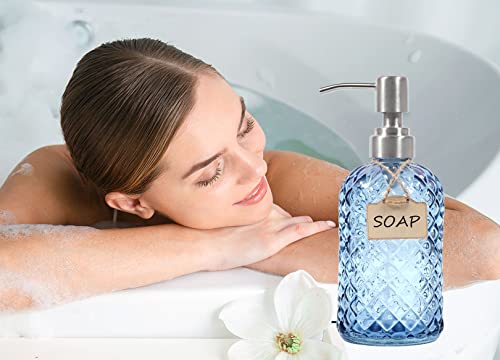 Funly mee Bathroom & Kitchen Glass Hand and Dish Soap Dispenser with 304 Rustproof Stainless Steel Pump (Blue) - Cosy Home Interiors Funly mee Bathroom & Kitchen Glass Hand and Dish Soap Dispenser with 304 Rustproof Stainless Steel Pump (Blue) - Image 5