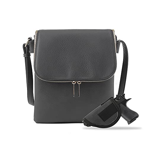 JESSIE & JAMES Cheyanne Concealed Carry Crossbody Bag with Lock and Key Gray