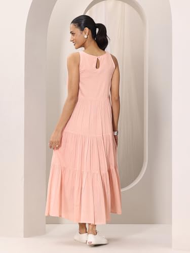 Image of Libas Solid Cotton Fit and Flare Dress for Women